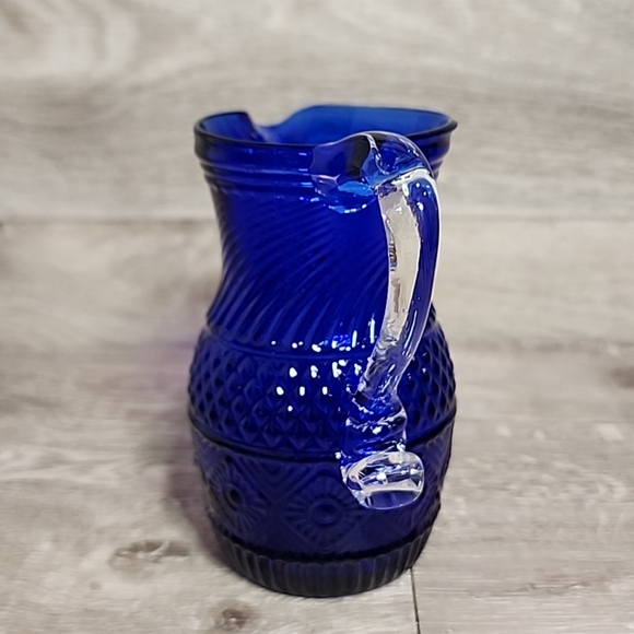 Cobalt Blue Pilgrim Glass Creamer Pitcher Hand Blown Applied Handle Vintage 4.5" - Picture 2 of 7